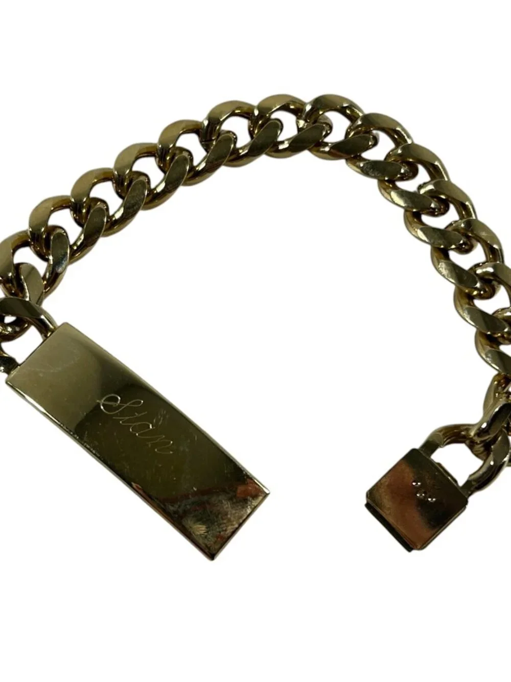 Vintage Mens Speidel Id Bracelet Chunky Gold Tone Engraved Stan Love S